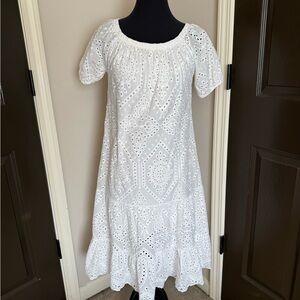 Chic White Eyelet Midi Dress